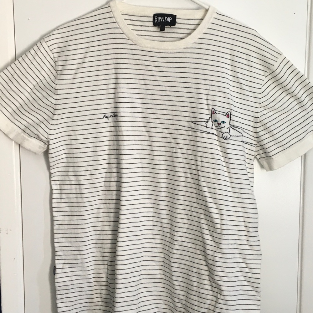 Men’s Ripndip Black and White Striped Short Sleeve Tee, Size Large